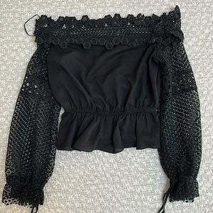 AQUA Black Off Shoulder Lace Sleeve Top